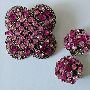 Vintage Lisner Pink Domed Brooch and earrings